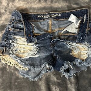 American Eagle Outfitters Ripped Jean Shorts - Dark Blue